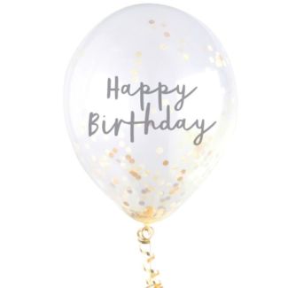 Gold Happy Birthday Confetti Balloons (Pack of 5)