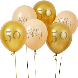 Biodegradable Latex Balloons 12" 'Fifty' - Gold & Nude - 6pcs 