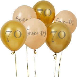 Biodegradable Latex Balloons 12" 'Seventy' - Gold & Nude - 6pcs 