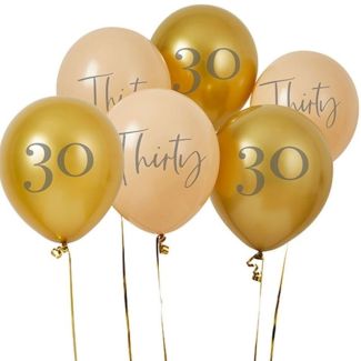 Biodegradable Latex Balloons 12" 'Thirty' - Gold & Nude - 6pcs 