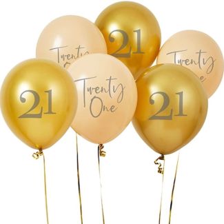 Biodegradable Latex Balloons 12" 'Twenty One' - Gold & Nude - 6pcs 