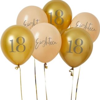Biodegradable Latex Balloons 12" 'Eighteen' - Gold & Nude - 6pcs 