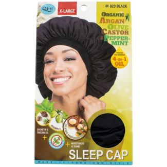 Qfitt X-Large Organic 4-in-1 Oil Sleep Cap - Black