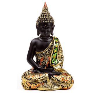 Wholesale Black & Orange Gold Thai Buddha Contemplation 21cm 