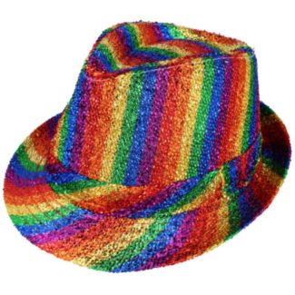 Rainbow Pride Metallic Tinsel Trilby Hat (Adult)