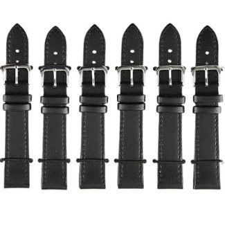 Black Leather Watch Straps with Silver Buckles - 18mm