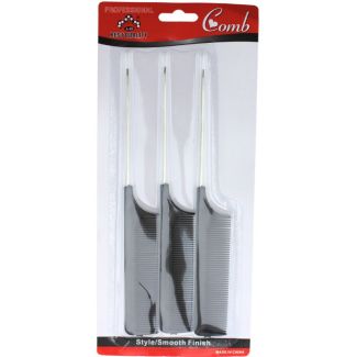 3pcs Black Metal Pin Tail Hair Comb - 20cm