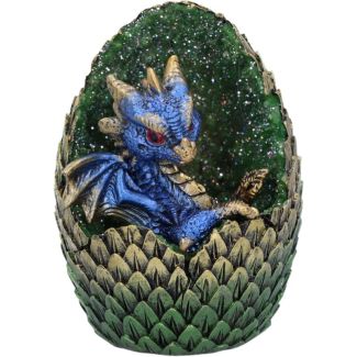Blue Hatchling Dragon in Geode Egg Figurine – 10.7 cm