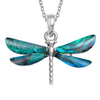 Blue Paua Shell Dragonfly Pendant Necklace