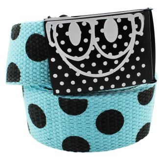 Blue Polka Dot Canvas Belt with Smiley Buckle