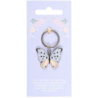 Butterfly Design Metal Keyring -Silver Colour