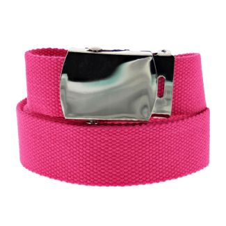 Canvas Webbing Belt With Silver Sliding Buckle - Fuchsia 