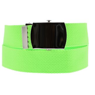 Canvas Webbing Belt With Silver Sliding Buckle - Neon Green 