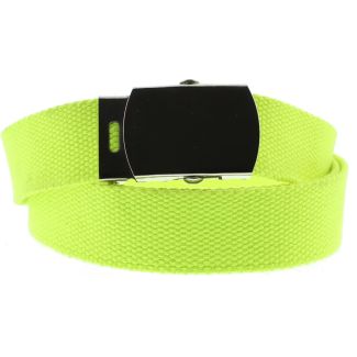 Canvas Webbing Belt With Silver Sliding Buckle - Neon Yellow 