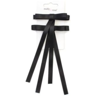 2pcs Black Hair Bows With Tails On Fork Clips - 8.5cm