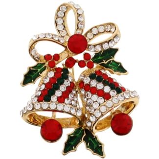 Christmas Bells Brooch With Diamante Stone - Gold (4x3.5cm)