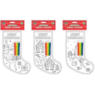Christmas Colour Your Own Canvas Stocking with Pens - Assorted