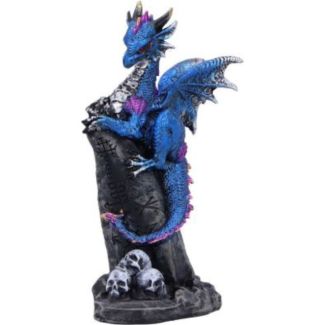 Cobalt Blue Dragon Figurine on Black Pillar - (10.8cm)
