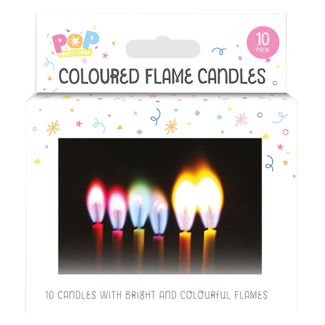 Coloured Flame Party Candles - Pack of 10