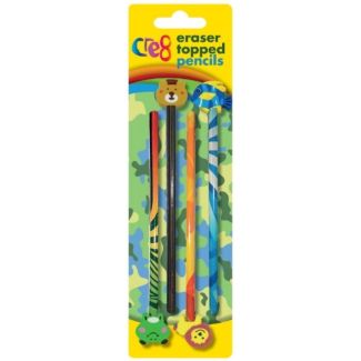 Cre8 4pcs Kids Animals Eraser Top Pencils - Frog, Lion, Fish and Bear Assortment