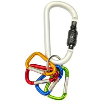 D Shape Carabiner Screw Lock + 4 Mini Carabiner Set Lightweight Aluminum Clips - Assorted 