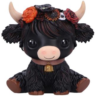 Dahlia Black Flower Cow Figurine - 10.5cm