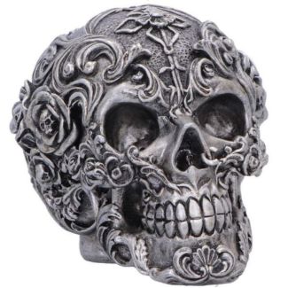 Decorative Gothic Skull Figurine with Floral Detailing – 12.2cm
