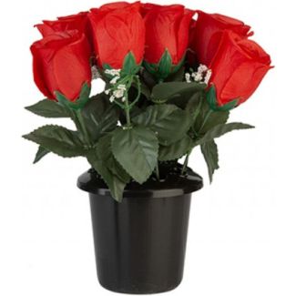 Graveside Artificial Flowers in Pot – Red Roses 