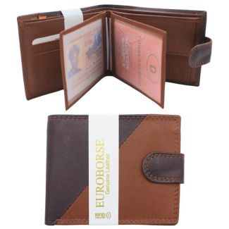 Men's Genuine Leather Snap Closure Wallet - Brown & Tan