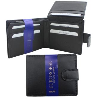 Men's Genuine Leather Compact Cash Wallet with Secure Stud Fastening - Black