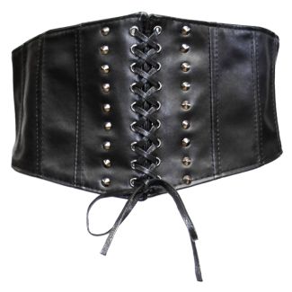 Elasticated Waist Lace Up Corset Belt With Conical Studs 