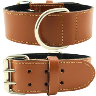Extra Wide Bull Terrier Leather Collar-Tan(22-25'')