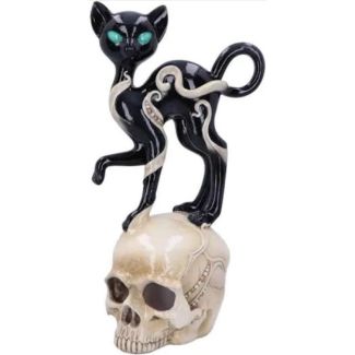 Feline Fate Black Cat with Skull Figurine - 34.6cm