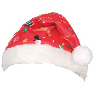 Printed Christmas Hat with Festive Red Design