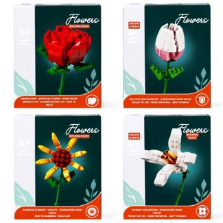 Flower Building Block Kits - 4 Assorted Designs - 14cm
