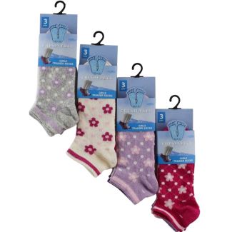 Wholesale Teenage Floral Design Trainer Socks - Fresh Feel (3 Pair Pack) - Asst. (Size 4-7)