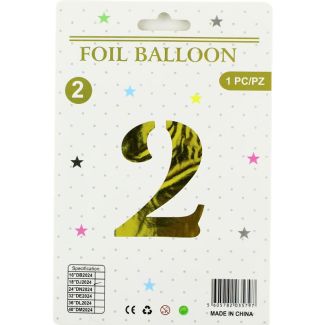 16" Number "2" Air filled Foil Balloon - Gold