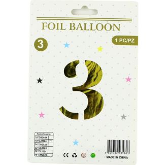 16" Number "3" Air filled Foil Balloon - Gold