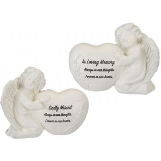 Graveside Cherubs with Heart Ornament – In Loving Memory and Sadly Missed Assorted
