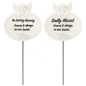 Graveside Cherub Plaque on Stick – In Loving Memory and Sadly Missed Assorted