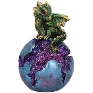 Green Dragon Guardian with Geode Sphere Figurine – 12.7 cm