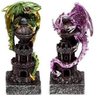 Guardian Dragon Figurine with Tower Detail (Height 17cm) – Assorted