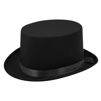 Black Satin Topper Hat - With Ribbon