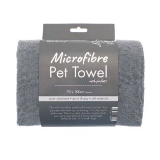 Handy Design Microfibre Pet Towel with Pockets 70x100cm - Grey
