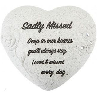 Graveside Heart Memorial with Diamantes & Rose Detail – Sadly Missed (16cm)