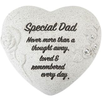 Heart-Shaped Memorial Stone with Diamantes & Rose Detail – Special Dad Tribute (16cm)