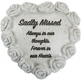 Graveside Heart Memorial with Wrap-Around Rose Detail – Sadly Missed (14cm)