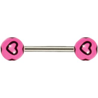 Hearts Design Straight Barbell – Pink & Black