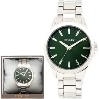 Henley Classic Round Dial Men's Metal Bracelet Watch - Green/Silver