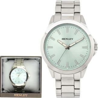 Henley Classic Round Dial Men's Metal Bracelet Watch - Light Mint Green/Silver